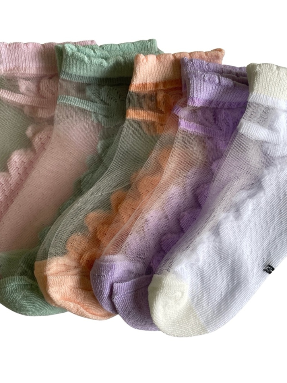 Pastel Sheer Ruffle Ankle Socks - Pack of 5